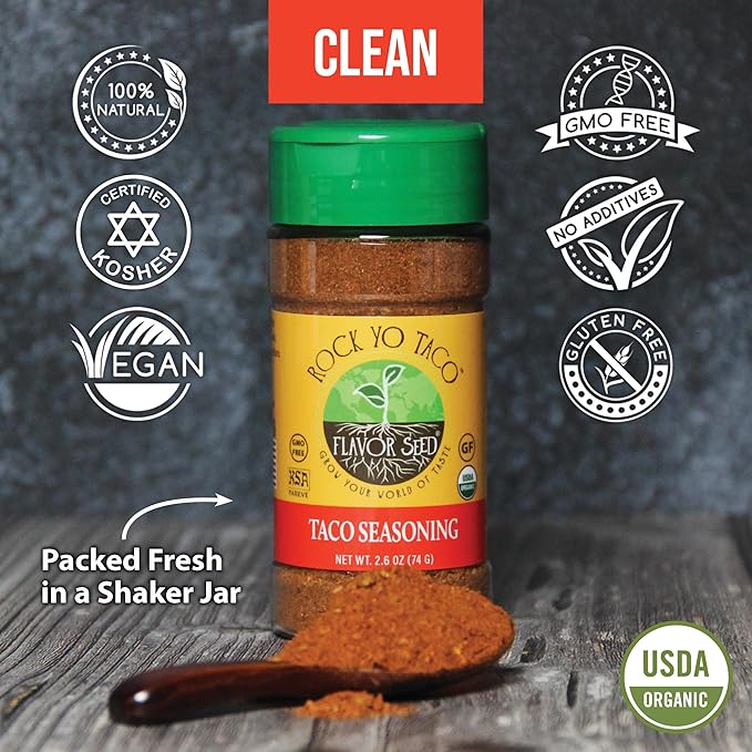 Flavor Seed Rock Yo Taco, Gluten Free Organic Taco Seasoning Mix, Low Sodium Mexican Spice Blend