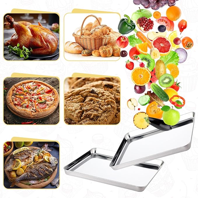 6 Pcs Baking Sheet Set Stainless Steel Cookie Sheet Cookie Baking Pan Bakeware Oven Tray Dishwasher