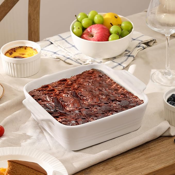 DOWAN 8x8 Baking dish, Square Baking Pan, Ceramic Casserole Dishes for Oven, Cake Pan with Handle