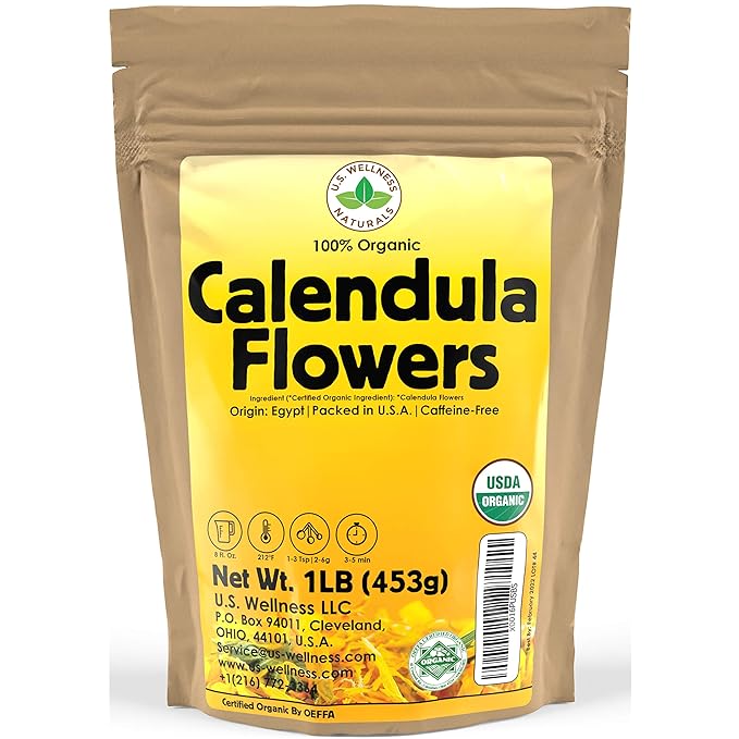 Calendula Tea 1LB (16Oz) 100% CERTIFIED Organic Whole Flower Calendula Herbal Tea (Calendula