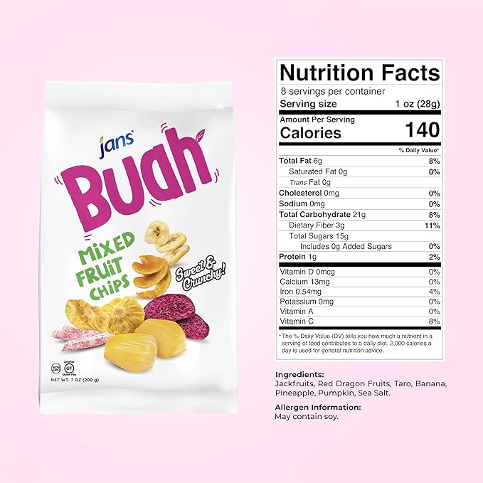 Jans Buah Dried Fruit Chips - Experience Real Dried Mixed Fruit, Gluten-Free, Sweet & Crunchy