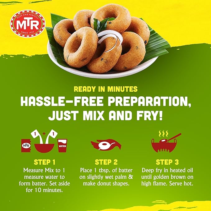 MTR Instant Vada Mix - Ready to Cook Authentic Indian Breakfast, Lunch, Dinner or Snack Meal - No