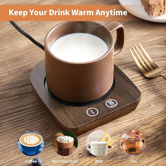 VOBAGA Imitation Wood Grain Coffee Cup Warmer & Mug Warmer for Desk, Electric Cup Beverage Warmer