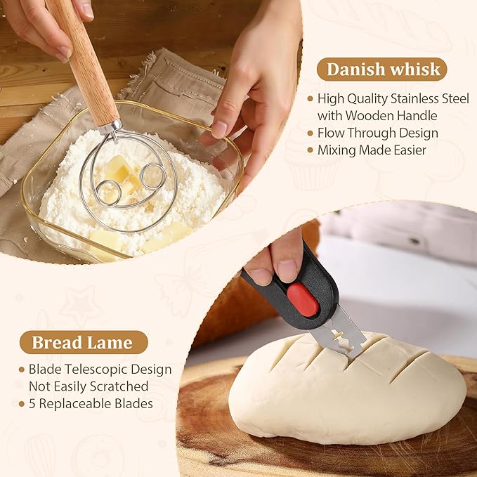 Sourdough Bread Baking Set,10" Round and 11" Oval Rope Banneton Proofing Basket with