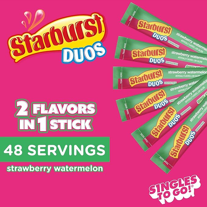 Starburst Duos Singles To Go Powdered Drink Mix, Strawberry Watermelon, 12 Boxes with 6 Packets