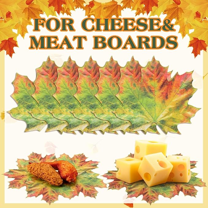 100 Pieces Parchment Fall Leaves Thanksgiving Cheese Paper Parchment Autumn Leaves Double Sided