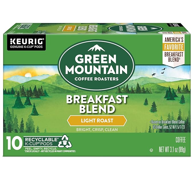 Green Mountain Coffee Roasters Breakfast Blend, Keurig Single Serve K-Cup Pods, Light Roast Coffee
