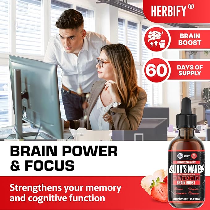 HERBIFY Lions Mane Supplement - Daily Mushroom Supplement for Memory, Focus & Clarity - Brain