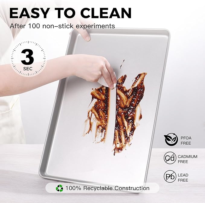HONGBAKE Half Baking Sheet Pan Set of 2, Nonstick Cookie Sheet for Oven, Heavy Duty 1/2 Commercial