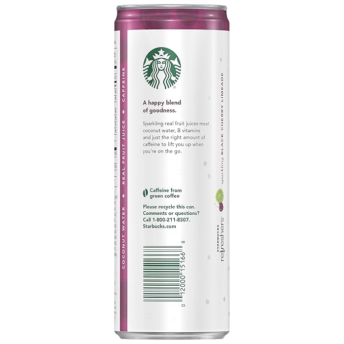 Starbucks - RTD Coffee, Refreshers with Coconut Water, Black Cherry Limeade, 12 fl oz. cans (12