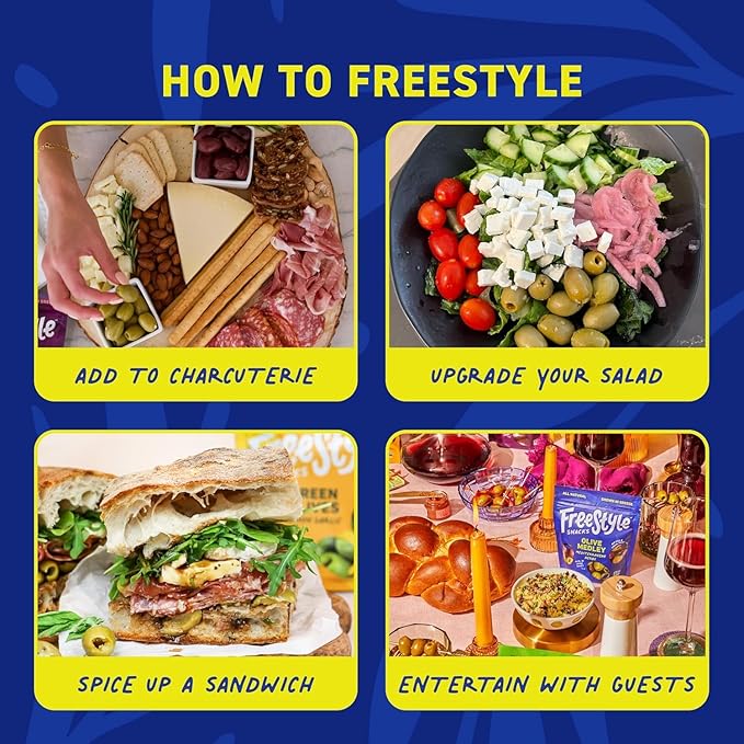 Freestyle Snacks Olive Medley Snack Packs - Single Serve - Fresh Pitted Olives, Jumbo-Sized, Grown