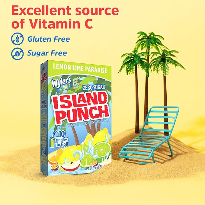 Wyler?셲 Light Island Punch Singles To Go, Lemon Lime Paradise, 10-Count per Box (12 Pack) ??Low