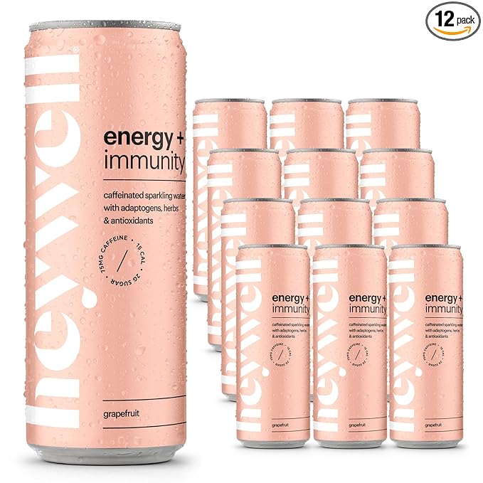 Heywell Sparkling Adaptogenic Water, Energy and Immunity, Grapefruit Flavor, 12 Fluid Ounce (Pack
