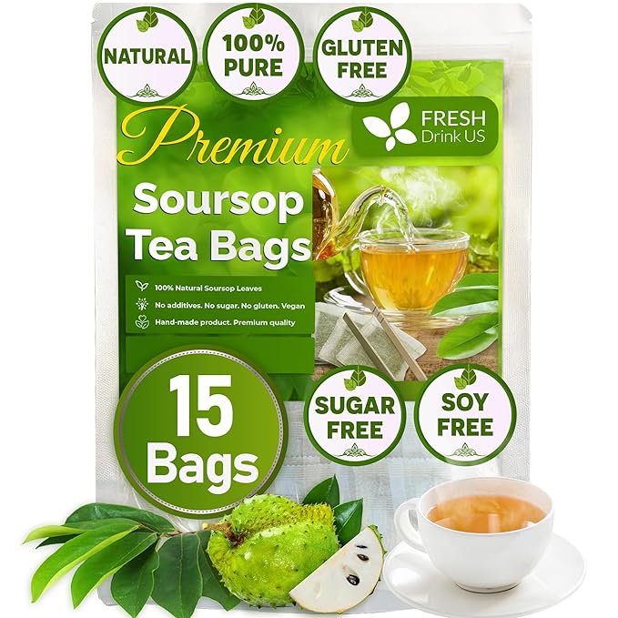FreshDrinkUS, Premium 15 Soursop Graviola Leaf Tea Bags, 100% Natural & Pure from Soursop Leaves