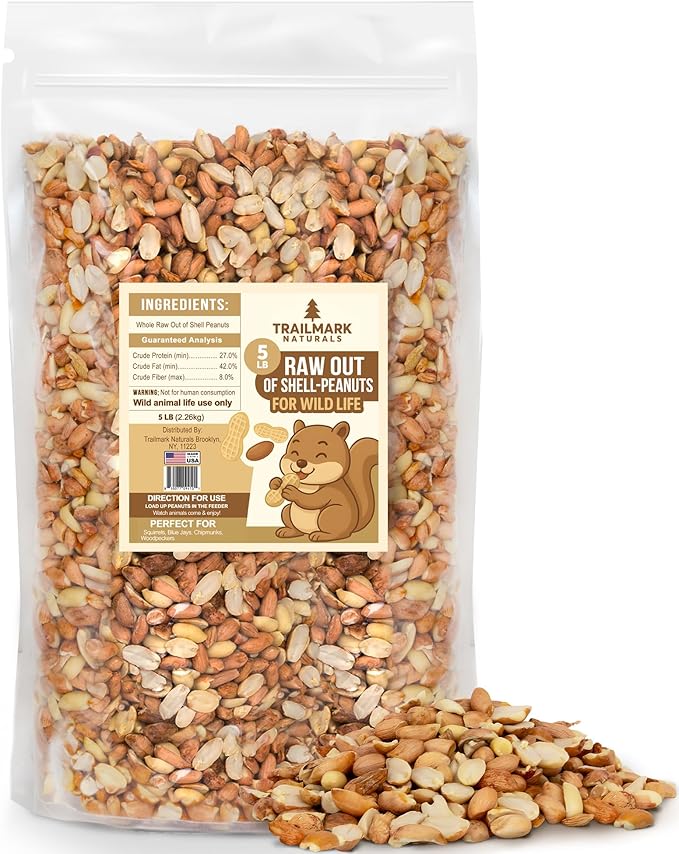 5 LB - Raw Shelled Peanuts For Squirrels, Out of Shell Peanuts For Birds and Wildlife- Squirrel