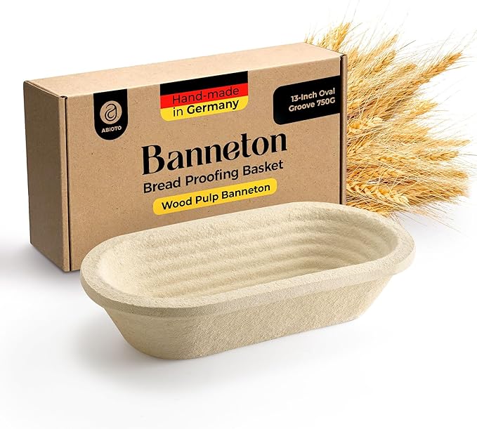 13" Oval Wood Pulp Banneton Bread Proofing Basket ??1.5LB Brotform, Grooved Pattern??Non-Stick