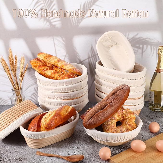 Gejoy 20 Sets Bread Proofing Baskets Bulk Shaped Banneton Dough Proofing Bowls Kit with Cloth Liner
