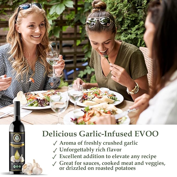 M.G. PAPPAS High Polyphenol Rich Garlic Infused Olive Oil - Extra Virgin Olive Oil - Over 500mg/kg