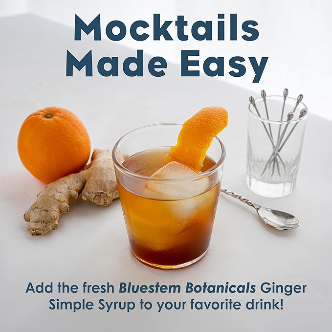 Bluestem Botanicals Organic Ginger Simple Syrup, 8 oz, Cocktail and Mocktail Mixer for Drinks