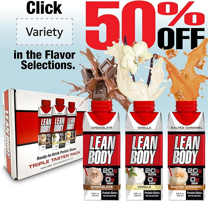 Lean Body Ready-to-Drink Salted Caramel Protein Shake, 40g Protein, Whey Blend, 0 Sugar, Gluten