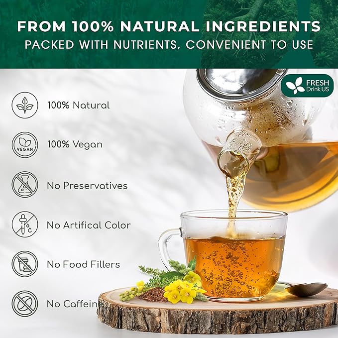 FreshDrinkUS, StrongerLungs 40 Tea Bags - Mullein Leaf, Ginseng, Elderberry, Ginger & Thyme