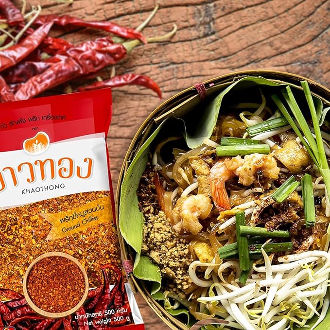 Khaothong Thai Ground Chili Pepper, Crushed Thai chili peppers, Ground red chili, Hot chili flakes