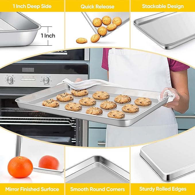 Homikit 2 Pack Baking Sheet, 18” x 13” Stainless Steel Large Cookie Pan Set for Oven, Heavy Duty
