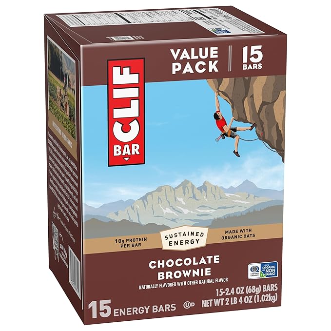 CLIF BAR - Chocolate Brownie Flavor - Made with Organic Oats - Energy Bars - Non-GMO - Plant Based