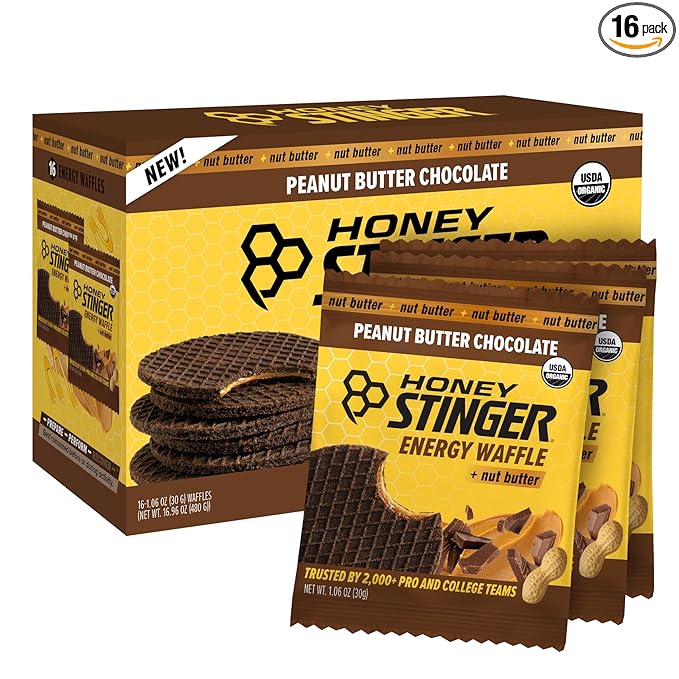 Honey Stinger Organic Peanut Butter Chocolate Waffle, Energy Stroopwafel for Exercise, Endurance