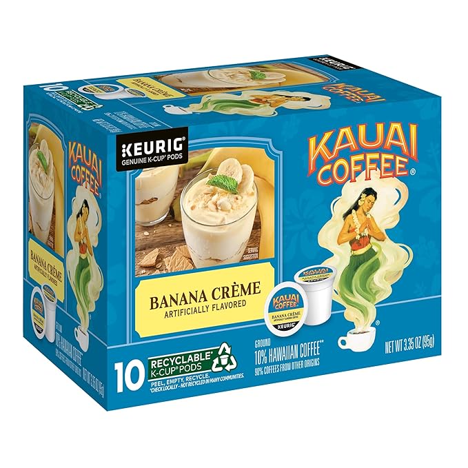 Kauai Coffee K-Cup Pods for Keurig Brewers – Arabica Coffee, 10% Hawaiian – Medium Roast, Banana