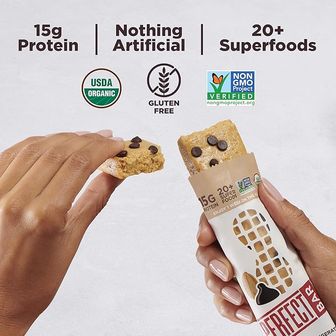 Perfect Bar, Dark Chocolate Chip Peanut Butter Protein Bar, High Protein, Organic, Gluten Free, Soy