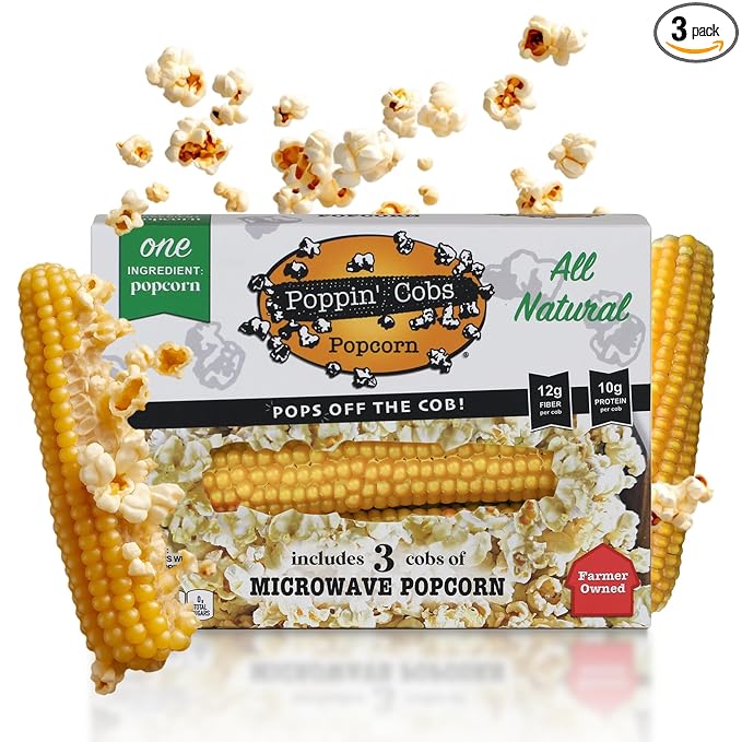 Poppin Cobs Microwave Popcorn on the Cob (3 PK) (Original) Whole Popcorn Kernels, Individually