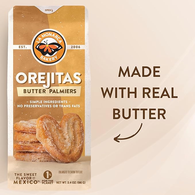 Orejitas Cookies, 3.4 Ounce (Pack of 3), Flaky and Crunchy Mexican Inspired Mini Palmiers made with