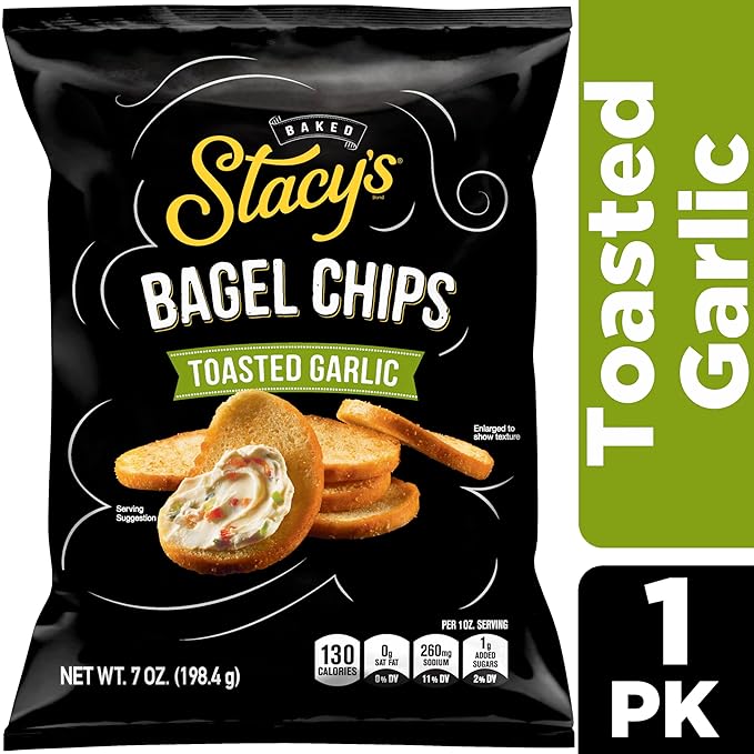 Stacy's Bagel Chips, Toasted Garlic Baked Chips, 7 Oz Snack Bag