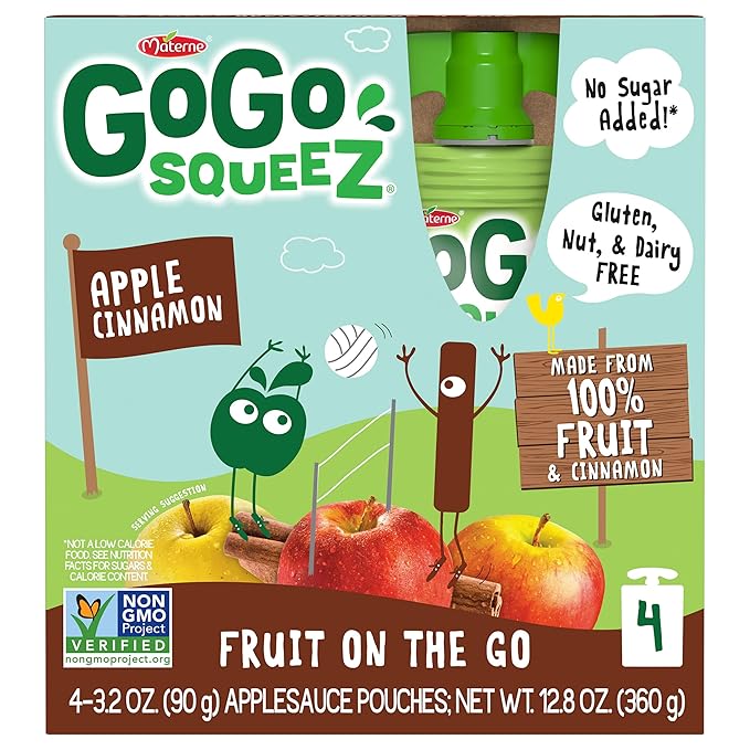 GoGo Squeez Applesauce, Apple Cinnamon, 3.2 Oz, 4 Ct