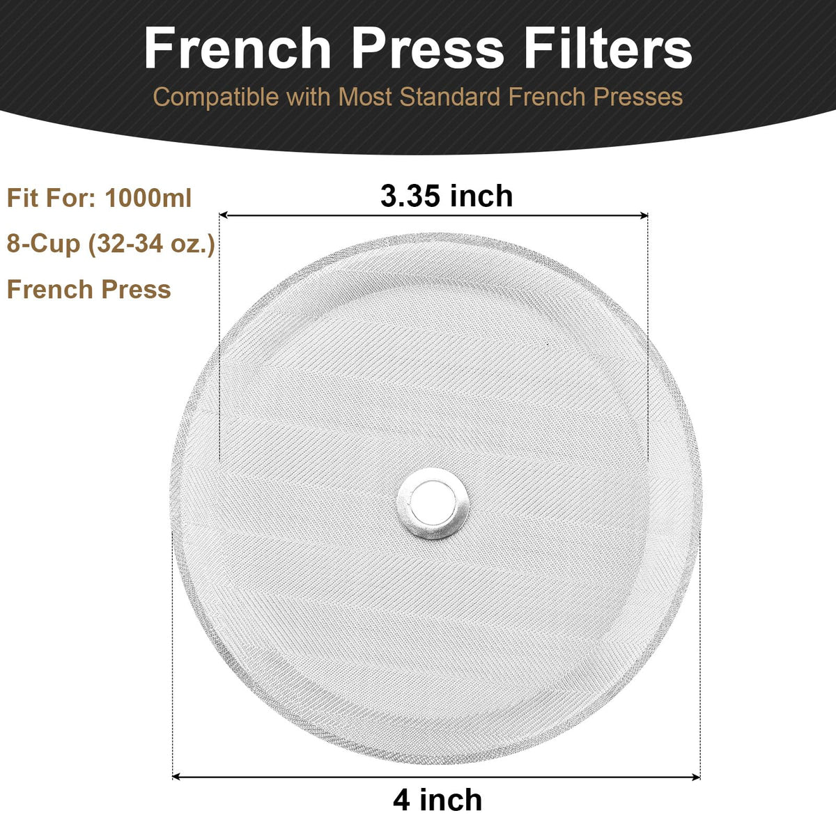 6 Packs French Press Filters Replacements, 4 Inch Premium Stainless Steel French Press Screen