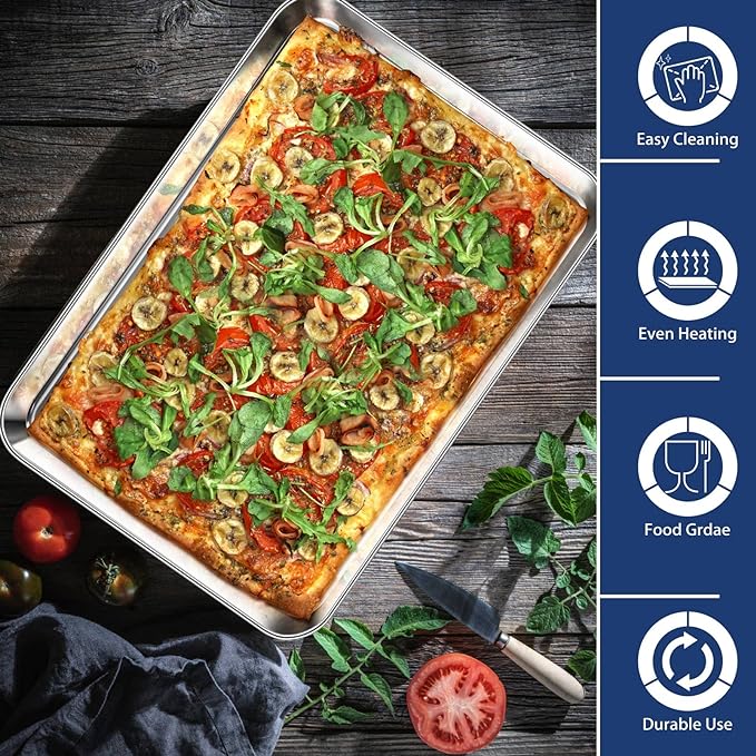 P&P CHEF 17.3 Inch Baking Cookie Sheet, Oven Pan Tray Stainless Steel Sheet Pan for Kitchen, Oven