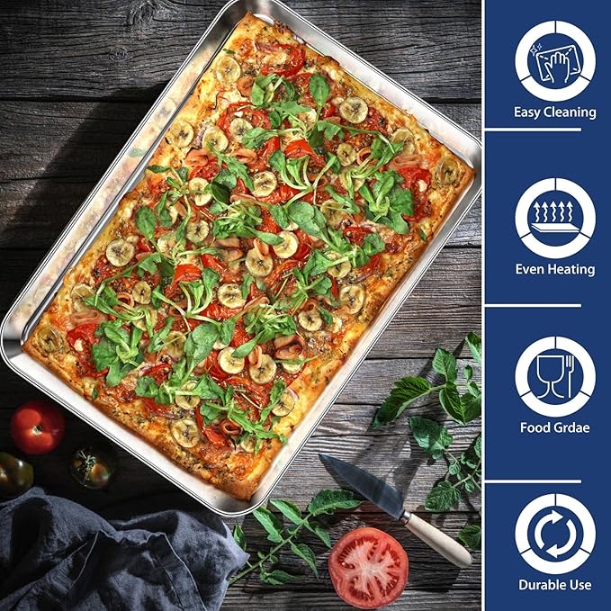 P&P CHEF 17.3 Inch Baking Cookie Sheet, Oven Pan Tray Stainless Steel Sheet Pan for Kitchen, Oven