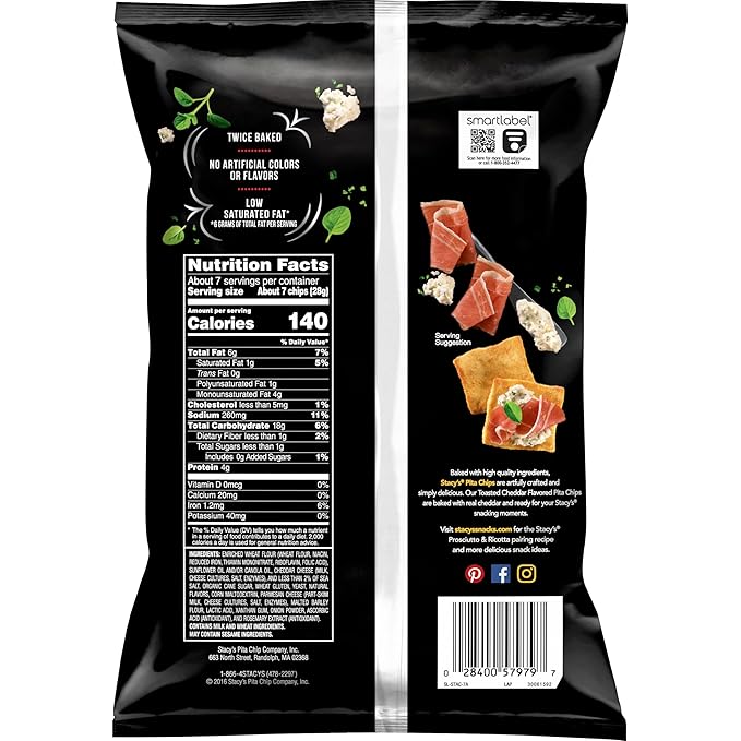Stacy's Pita Chips, Toasted Cheddar, 7.33 Ounce