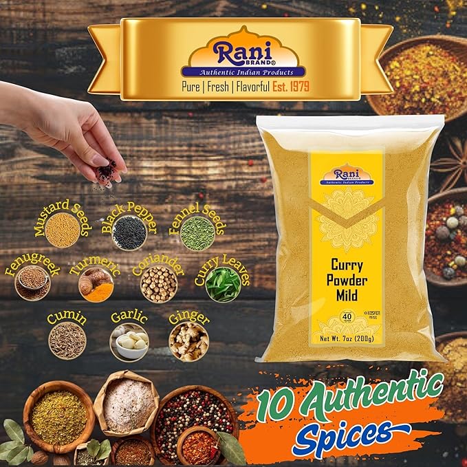 Rani Curry Powder Mild (10-Spice Authentic Indian Blend) 7oz (200g) ~ All Natural | Salt-Free | NO