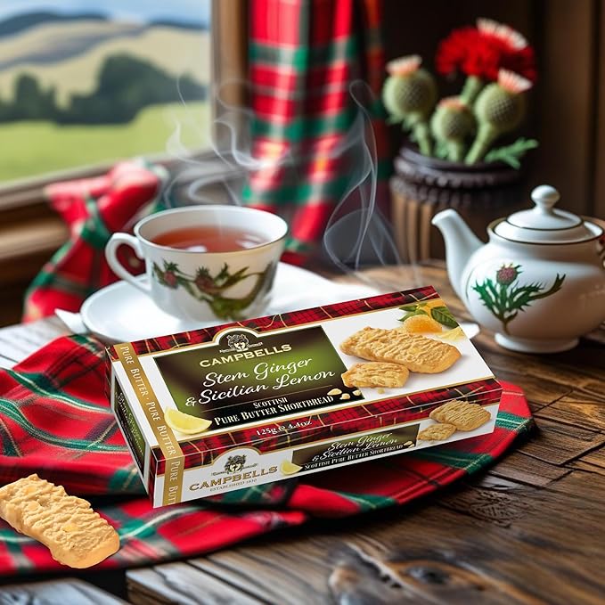 Campbells Shortbread with Stem Ginger & Sicilian Lemon 4.41 Oz (125g) - Pure Butter Scottish