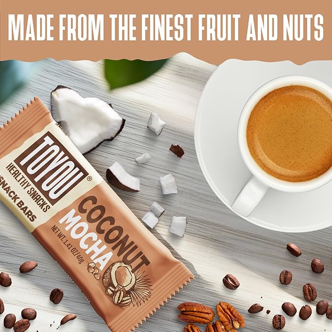 ToYou Chewy Fruit and Nut Bars - Healthy Protein Snacks | Coconut Mocha - 1.41 Ounce (Pack of 12) |
