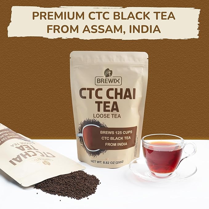 BREWIX, Premium CTC Assam Black Tea (125+ Cups, 8.82oz/250g) Strong and Full Bodied Loose Leaf Tea