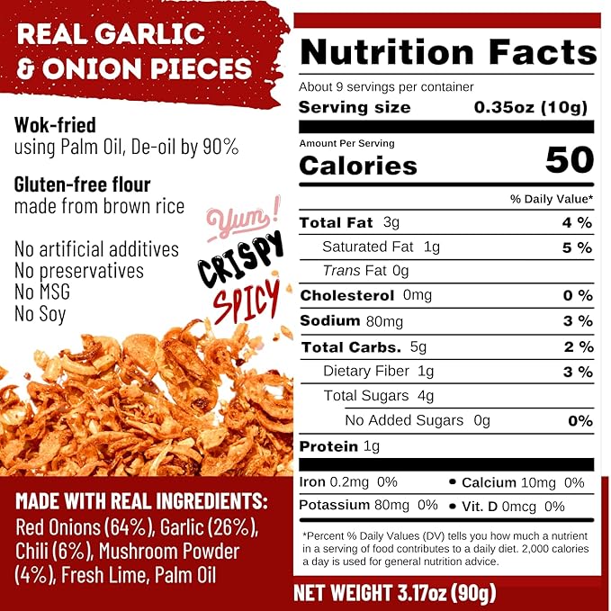 MaeMai Medium Spice (SPICY) - Crispy Onions & Garlic Flakes - Crunchy All-Purpose Seasoning, Keto