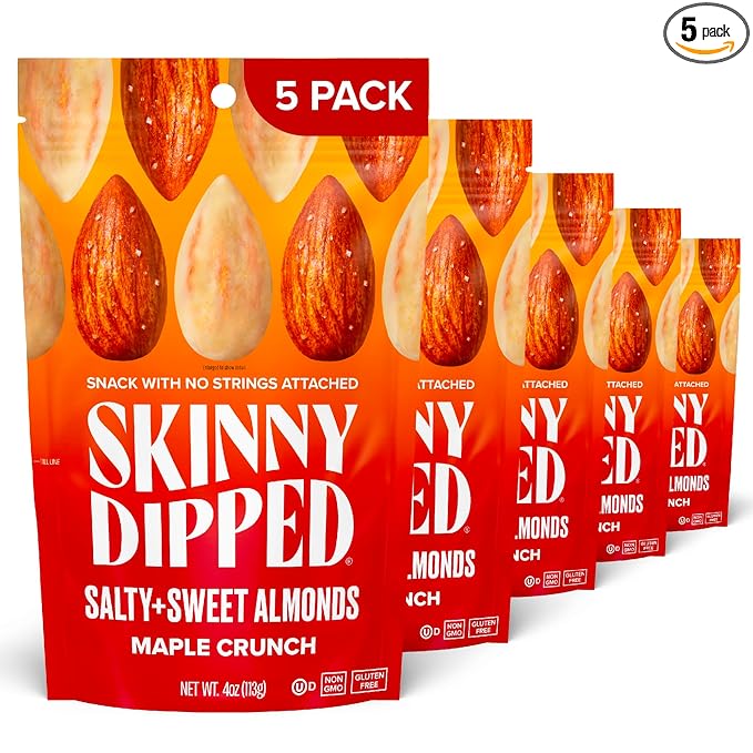 SkinnyDipped Salty + Sweet Maple Almond Crunch, Healthy Snack, Plant Protein, Gluten Free, 4 oz