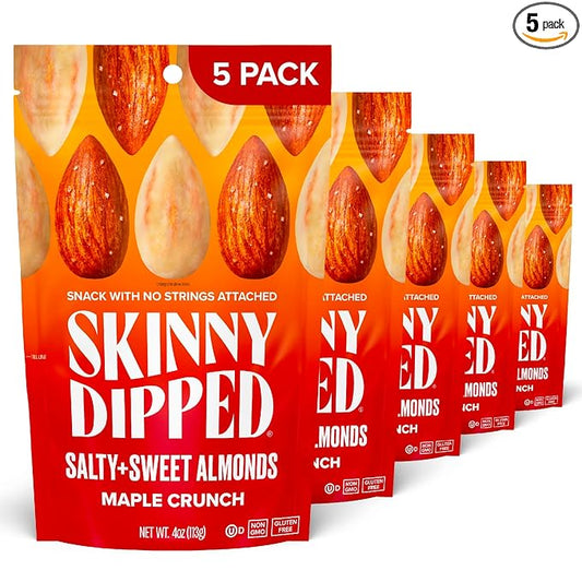SkinnyDipped Salty + Sweet Maple Almond Crunch, Healthy Snack, Plant Protein, Gluten Free, 4 oz