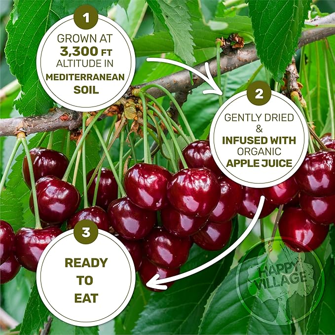 Happy Village Organic Whole Dried Tart Cherries, 10 OZ (2 Packs of 5 OZ) - Soft & Juicy, Kosher