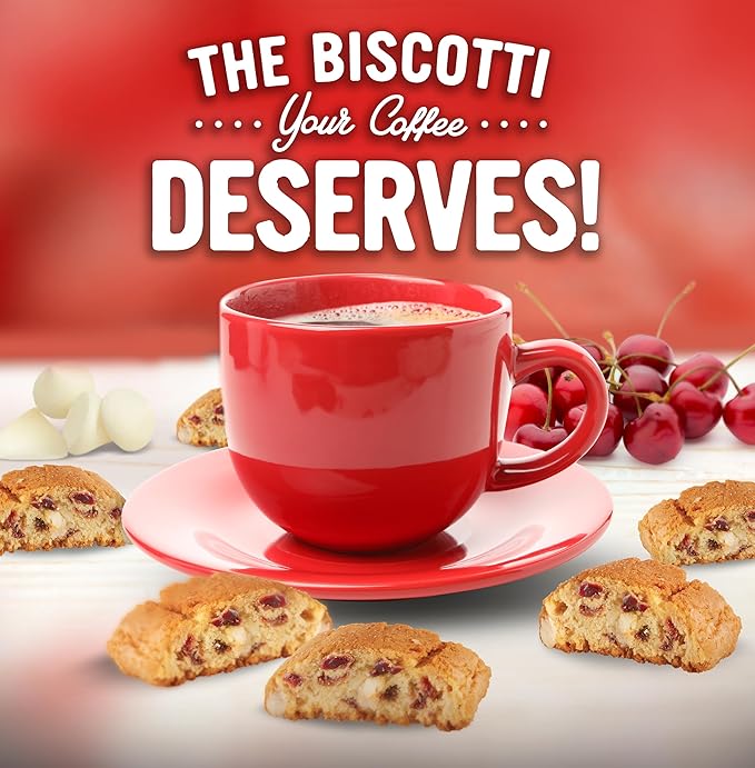 COOPER STREET Twice Baked Cherry White Chip Biscotti Cookies - Crispy Mini Biscotti Cookies Ideal