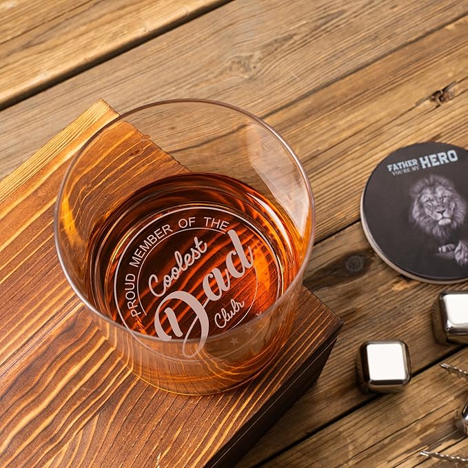 Whiskey Rocks Glass Father's Day Gift For Husband, 14.2 Oz Old Fashioned Glasses Scotch, Christmas