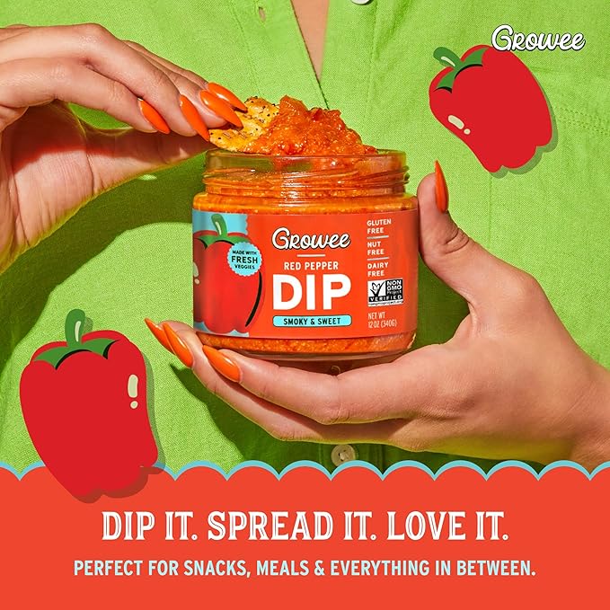 Growee Vegan Red Pepper Dip & Spread (2 Pack) ??Dairy-Free Queso & Dressing Alternative ??Nut-Free